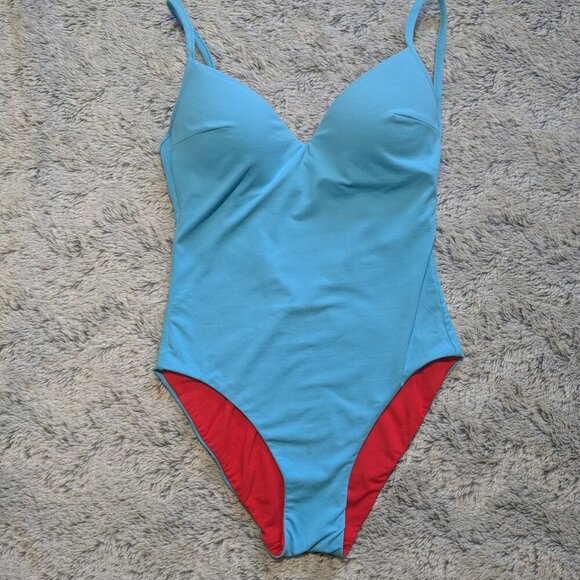 La Perla Luxury Swimsuit One Piece Red Blue Reversible Size US 32C - Picture 4 of 9